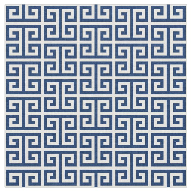 Navy and White Greek Key Pattern Fabric (Close Up)