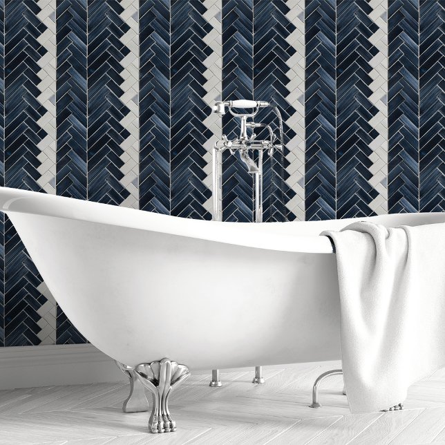 Navy and White Herringbone Chevron Wallpaper (Creator Uploaded)