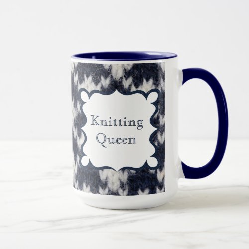 Navy and White Knitting Queen Mug