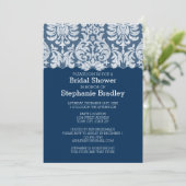 Navy and White Lace Damask Pattern Bridal Shower Invitation (Standing Front)