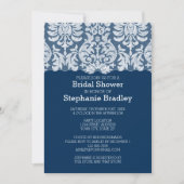 Navy and White Lace Damask Pattern Bridal Shower Invitation (Front)
