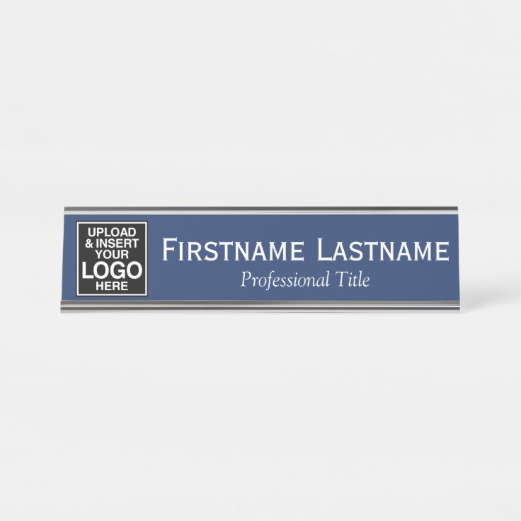 Navy and White - Logo, Name, Professional Title Desk Name Plate | Zazzle