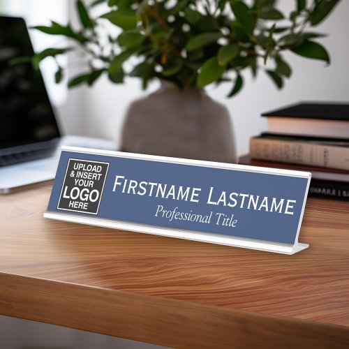 Navy and White _ Logo Name Professional Title Desk Name Plate