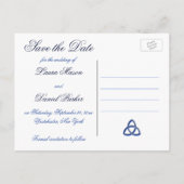 Navy and White Love Knot Save the Date Postcard (Back)