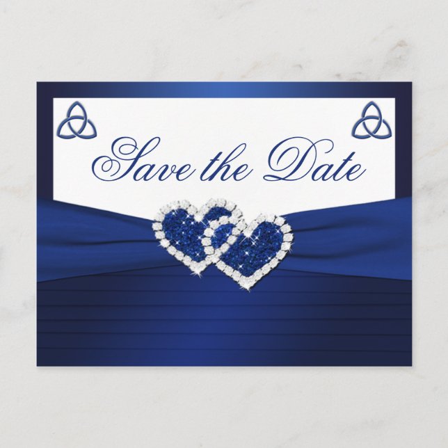 Navy and White Love Knot Save the Date Postcard (Front)