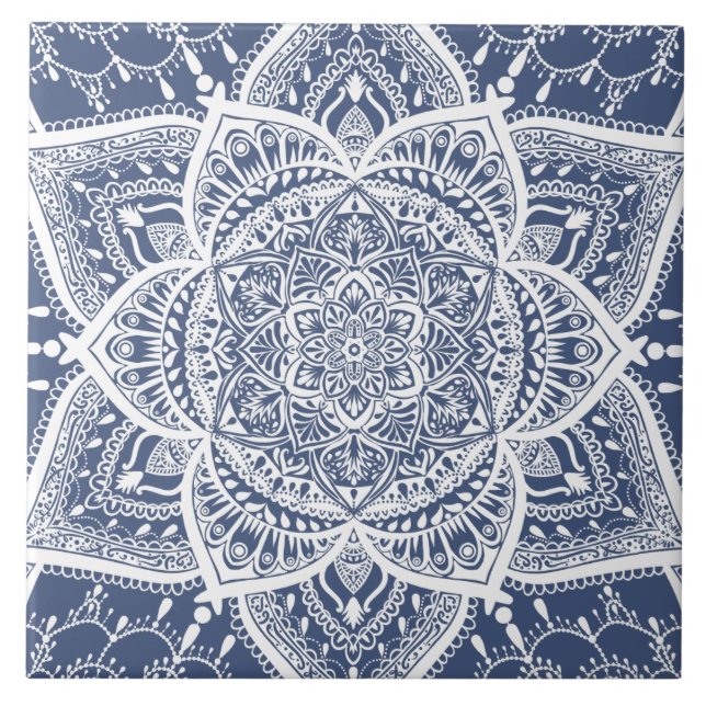Navy and White Mandala - Loergann in Whale Shark Ceramic Tile (Front)