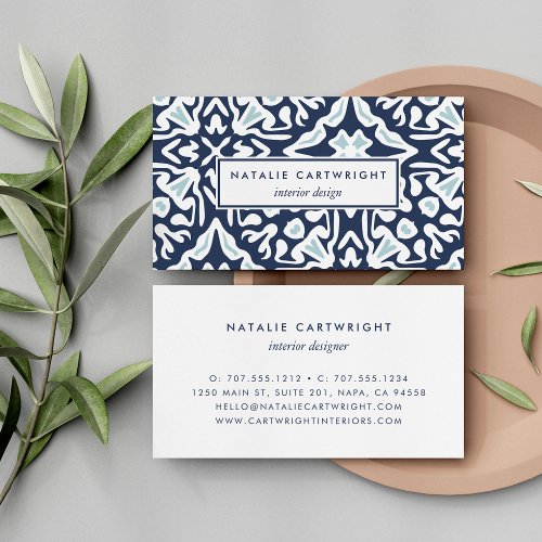 Navy and White Mediterranean Pattern Business Card
