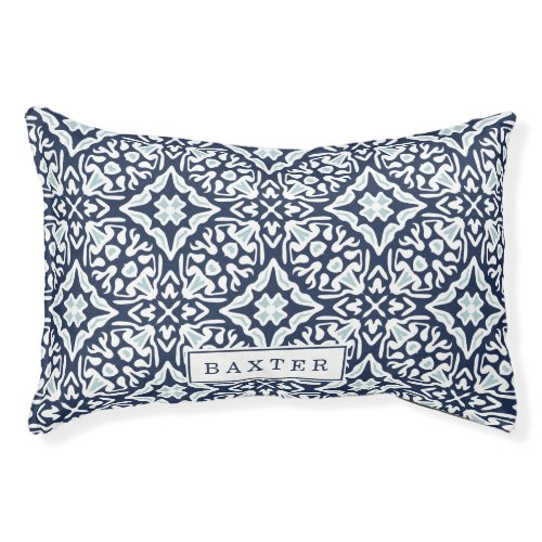 Navy and White Mediterranean Pattern Pet Bed