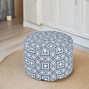 Navy and White Mediterranean Pattern Pouf