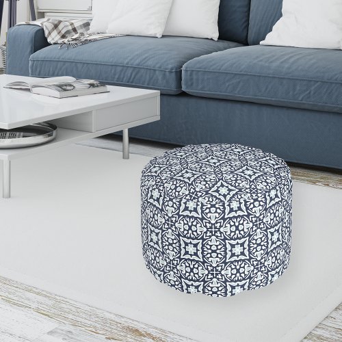 Navy and White Mediterranean Pattern Pouf