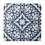 Navy and White Mediterranean Pattern Tile<br><div class="desc">Accent your Mediterranean style decor with these ceramic tiles featuring an intricate geometric pattern in coastal navy blue,  sky blue and white inspired by the traditional azulejo tiles of Spain and Portugal.</div>