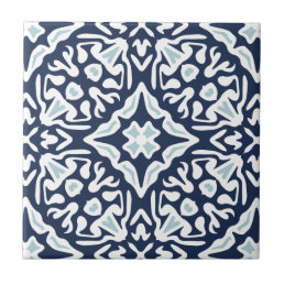 Navy and White Mediterranean Pattern Tile