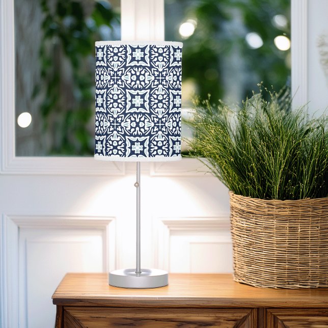 Navy and White Mediterranean Tile Pattern Table Lamp (Creator Uploaded)