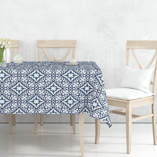 Navy and White Mediterranean Tile Pattern Tablecloth