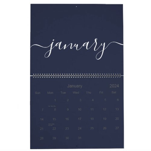 Navy and White Minimalist 2024 Calendar