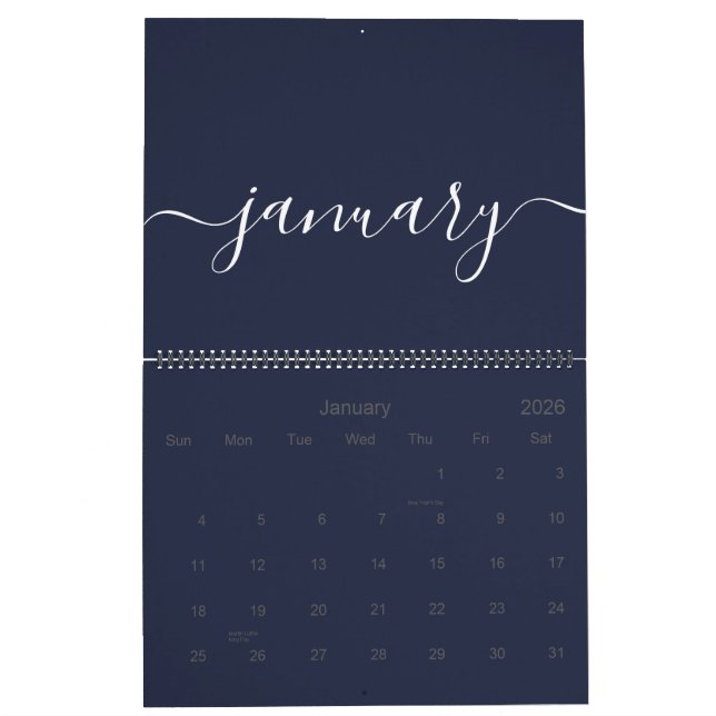 Navy and White Minimalist 2026 Calendar (Jan 2026)