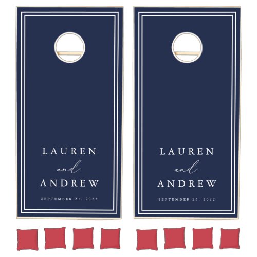 Navy and White Minimalist Personalized Cornhole Se Cornhole Set