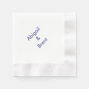Navy and White Modern Coined Wedding Cocktail Napkins