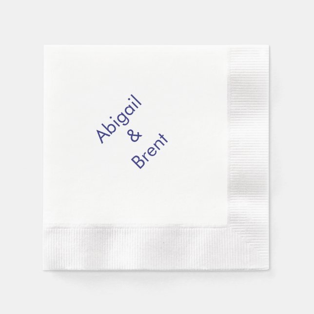 Navy and White Modern Coined Wedding Cocktail Napkins (Front)