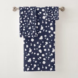 Navy and White Modern Dalmatian Spots Bath Towel Set