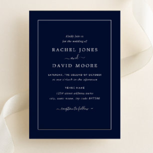 Navy And White Modern Wedding Invitation