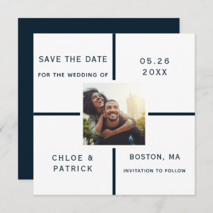 Navy and White Modern Wedding Photo Save The Date
