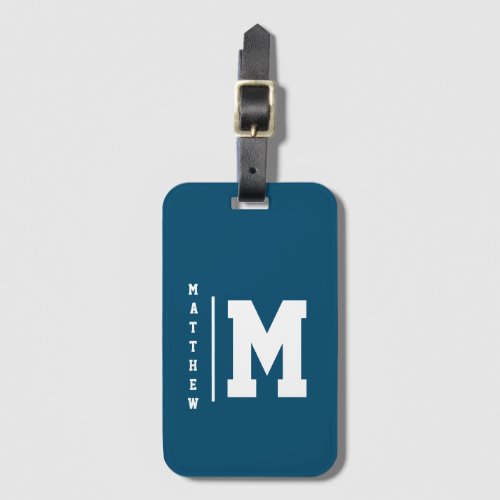 Navy and White Monogram Luggage Tag