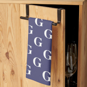Navy and White Monogram Pattern Kitchen Towel