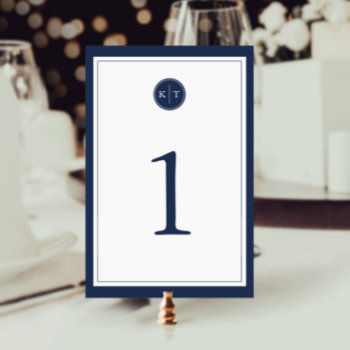 Navy And White Monogram Table Number Card by RedwoodAndVine at Zazzle