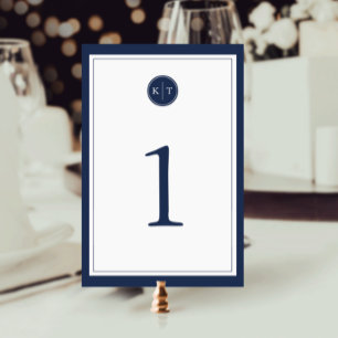 Navy and White Monogram Table Number Card