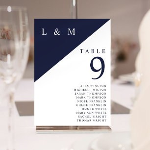Navy And White Monogram Table Number Seating Chart
