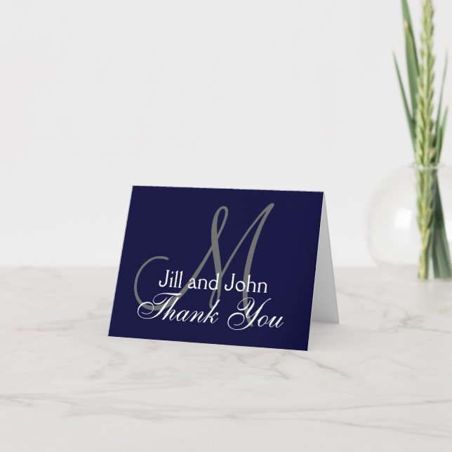Navy and White Monogrammed Thank You Card (Front)