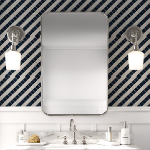 Navy and White Mosaic Diagonal Pattern Wallpaper