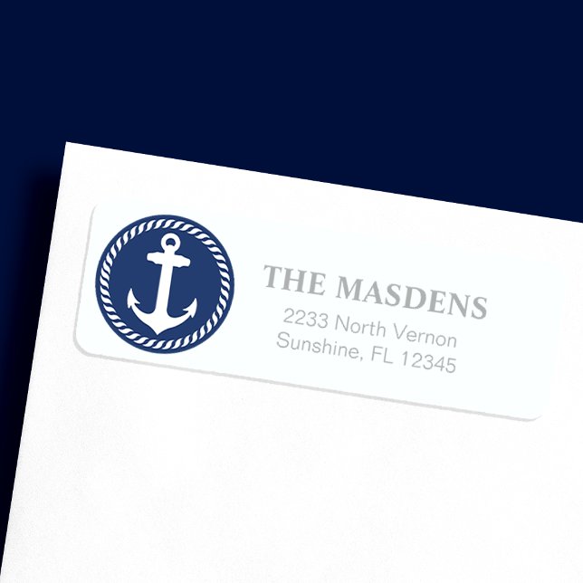 Navy and White Nautical Anchor Design Label (Creator Uploaded)