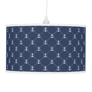 Navy and White Nautical Anchor Pattern Ceiling Lamp