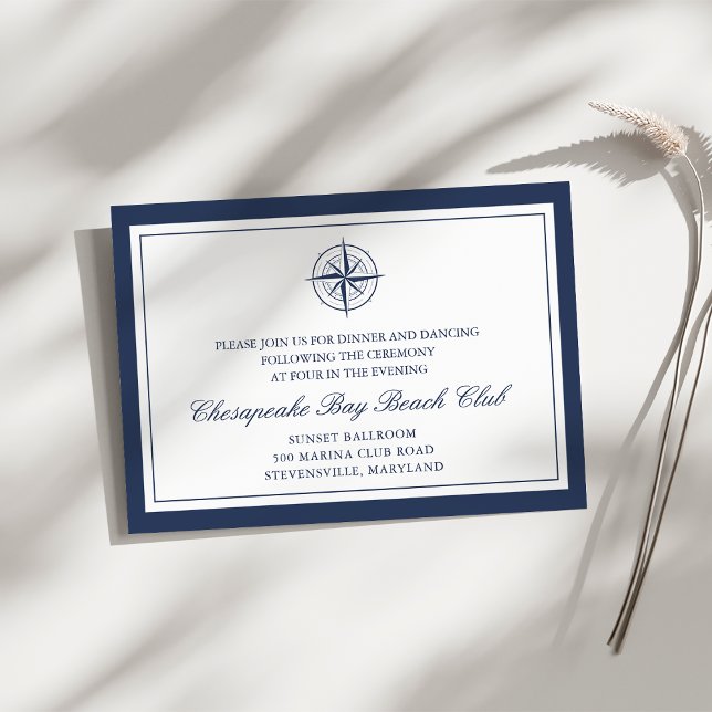 Navy and White Nautical Compass Wedding Reception Enclosure Card (Creator Uploaded)