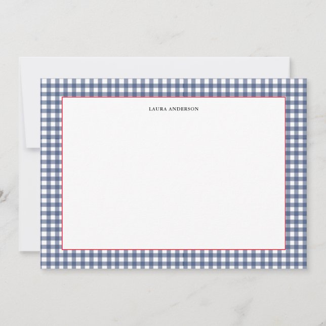 Navy and white Nautical Gingham flat  Thank You Card (Front)