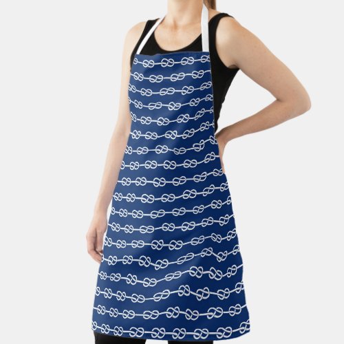 Navy and White Nautical Rope Pattern Apron