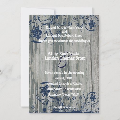 Navy and White Old Wood Wedding Invitation