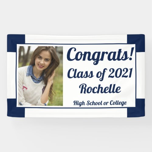 Navy and White One Photo Class Year Graduation Banner