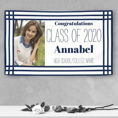 Navy and White One Photo Geometric Grad Banner
