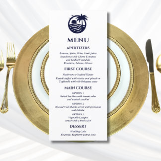 Navy and White Palm Tree Coastal Wedding Menu