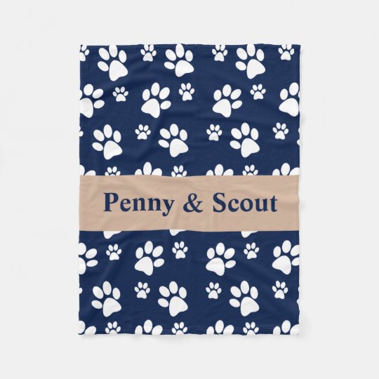 Navy and White Paw Print Blanket Add Dog Name Zazzle