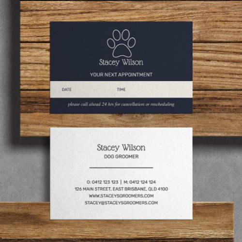 Navy And White Paw Print Logo Appointment Card