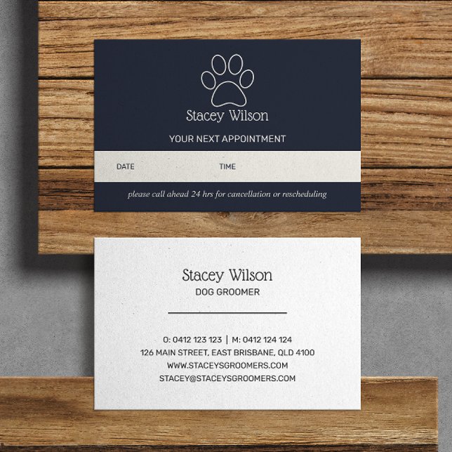 Navy And White Paw Print Logo Appointment Card (Creator Uploaded)