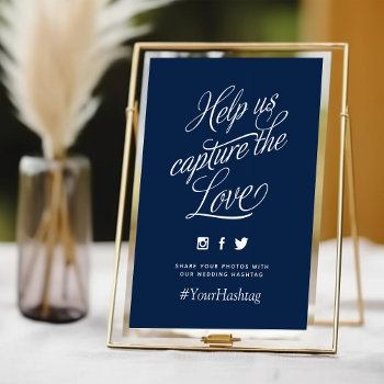 Navy And White Personalized Wedding Hashtag Sign by rileyandzoe at Zazzle