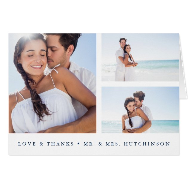 Navy And White Photo Collage Wedding Thank You Card