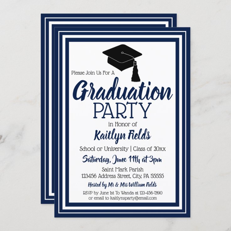 Navy and White Photo Graduation Party Invitation | Zazzle