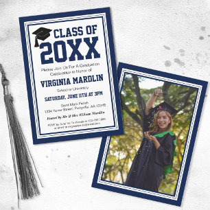 Navy and White Photo Graduation Party Invitation