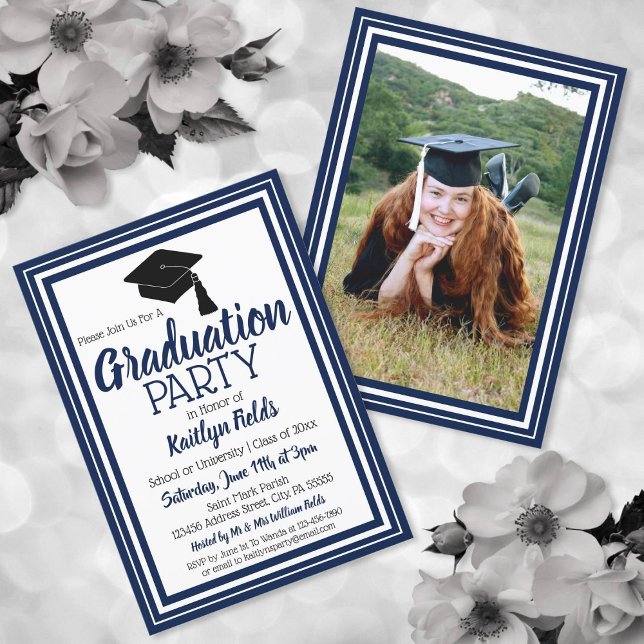Navy and White Photo Graduation Party Invitation (Creator Uploaded)